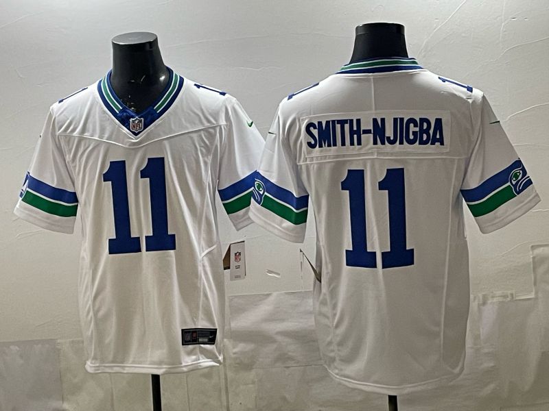 Men 2026 Seattle Seahawks #11 Smith-njigba white Throwback 3th generation Nike Limited NFL Jersey style 001